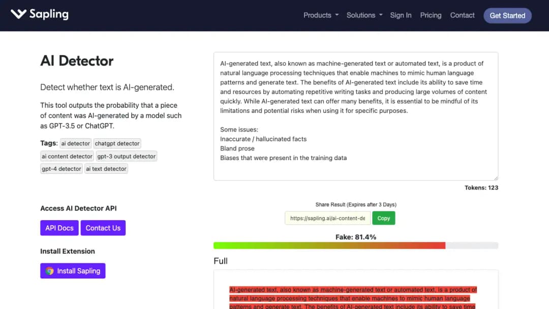 Sapling AI Content Detector